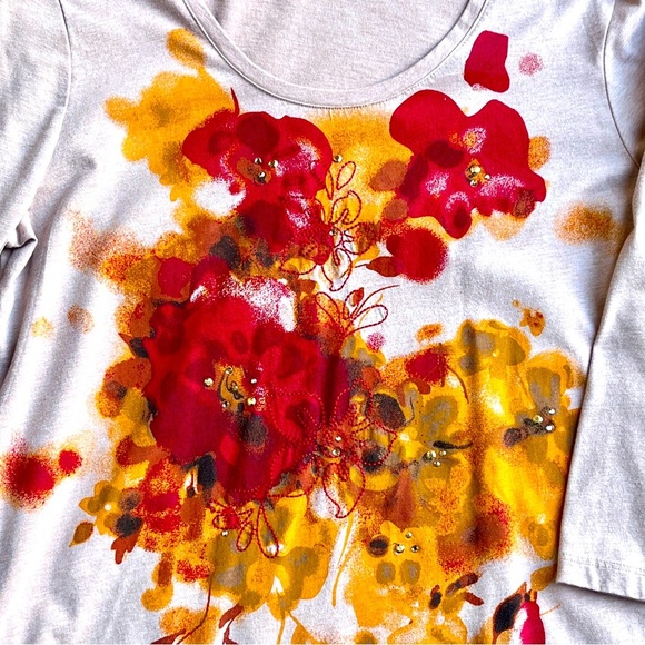 Graphic tee scoop neck Floral Print Long Sleeve Top XL - Picture 3 of 6